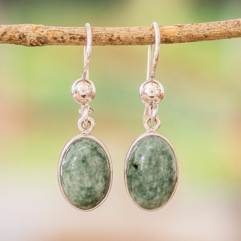Modern Handmade Maya Jade Earrings, "Voluptuous Green"