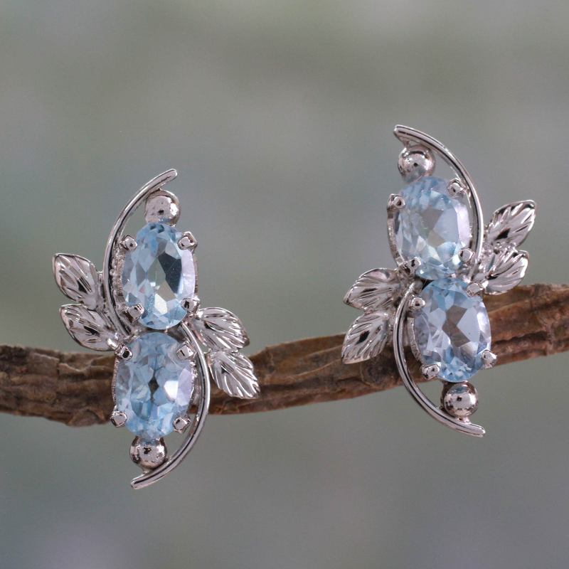 4 Carat Blue Topaz Earrings, "Elegant Azure"