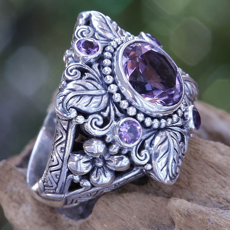 3.4 Carat Amethyst and Sterling Silver Ring, "Nature's Splendor"