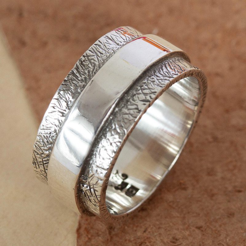 Modern Handmade Textured Silver Ring from Mexico, "United As One"