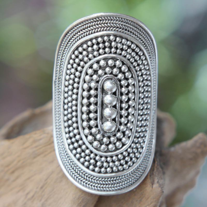 Women's Sterling Silver Cocktail Ring from Bali, "Galaxy Queen"