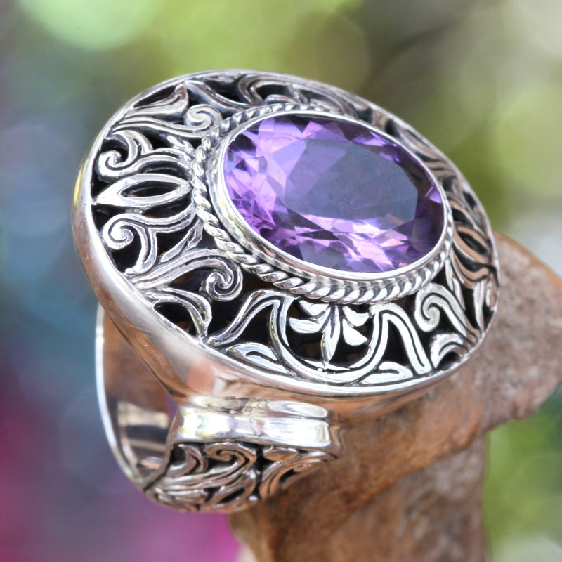 Amethyst and Sterling Silver Cocktail Ring from Bali, "Kintamani Twilight"
