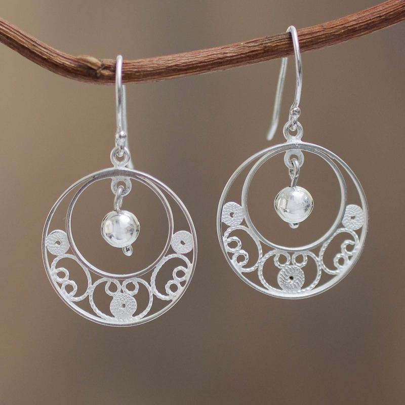 Sterling Silver Filigree Earrings from Peru, "Junin Glam"