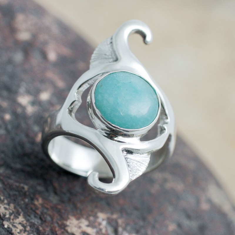 Sterling Silver and Amazonite Artisan Crafted Cocktail Ring, "Classic Curves"