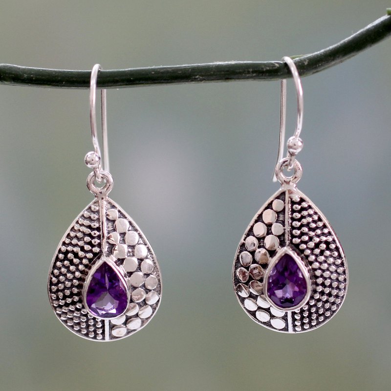 Original Design Amethyst Earrings Set in Sterling Silver, "Purple Fusion"