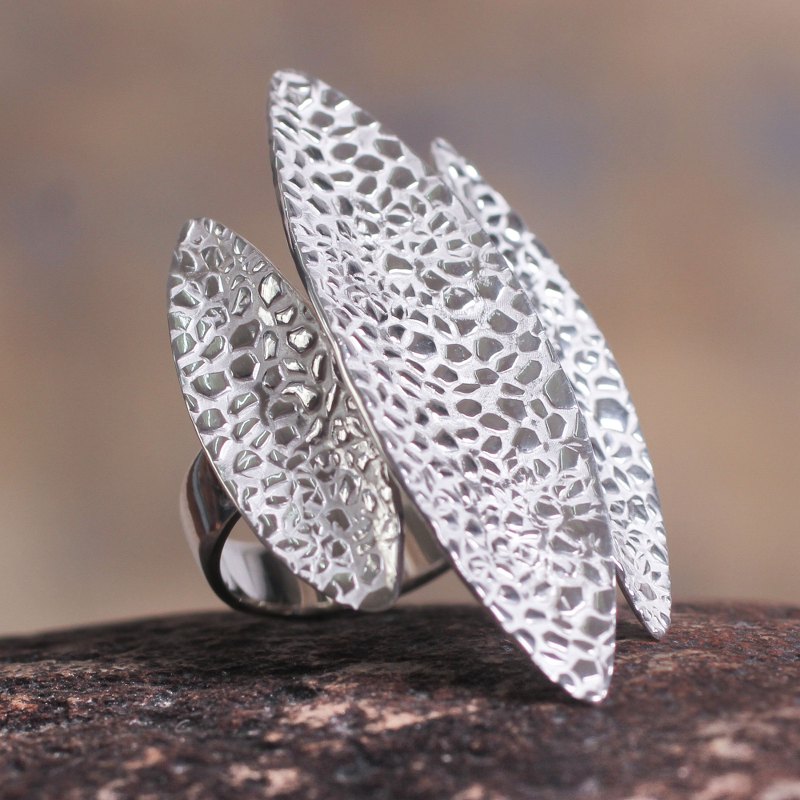 Modern Handcrafted Andean Silver Cocktail Ring, "Sparkling Sea"
