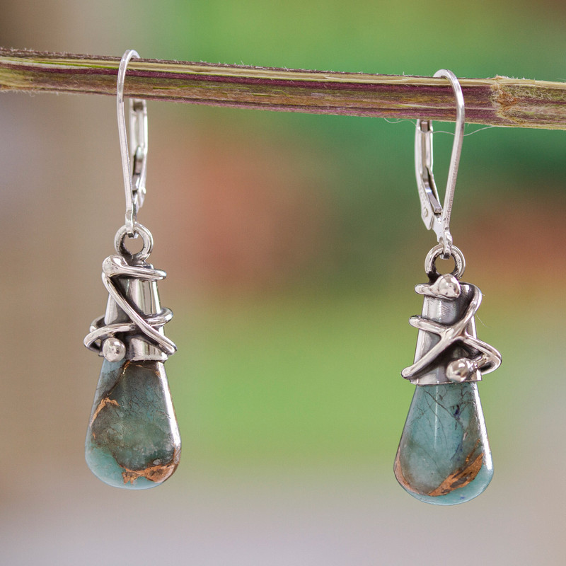 Sterling Silver and Composite Amazonite Earrings from Mexico, "Golden Sea Currents"