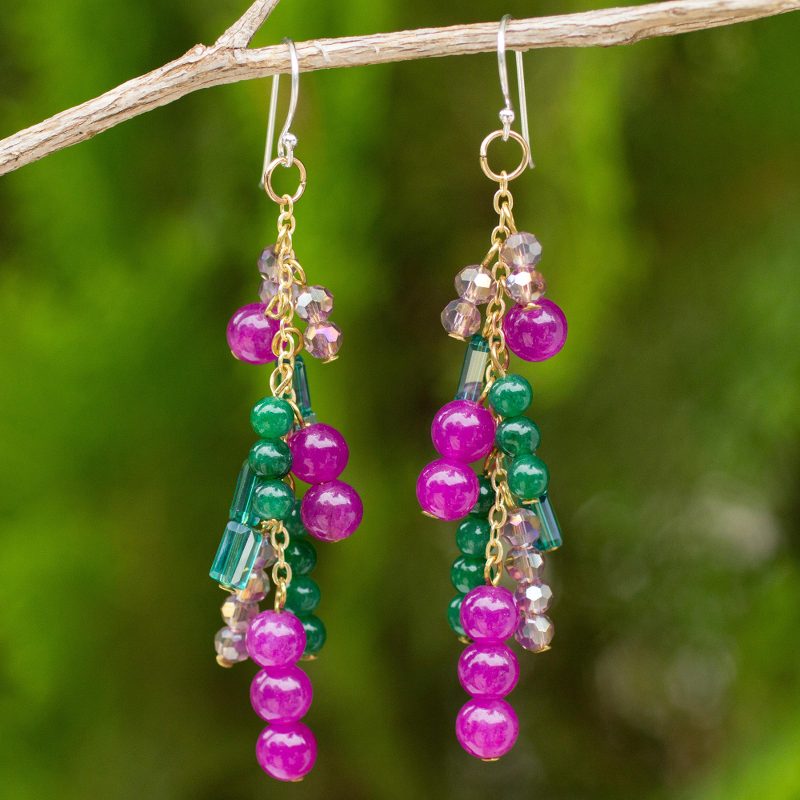 24k Gold Plated Silver and Quartz Waterfall Earrings, "Brilliant Cascade"