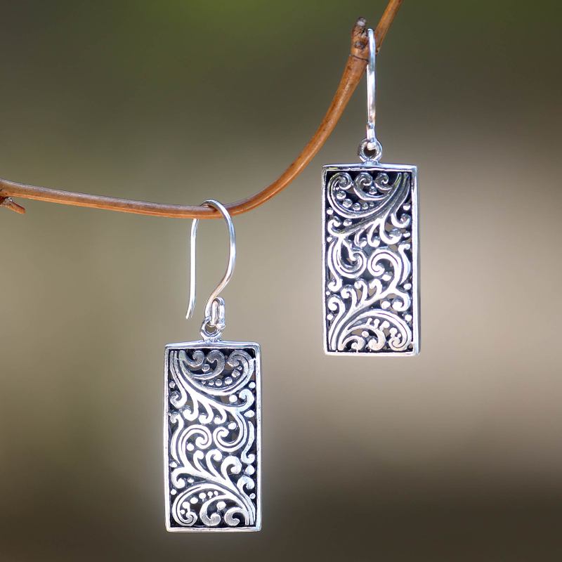 Sterling Silver Artisan Handcrafted Balinese Earrings, "Fern Goddess"