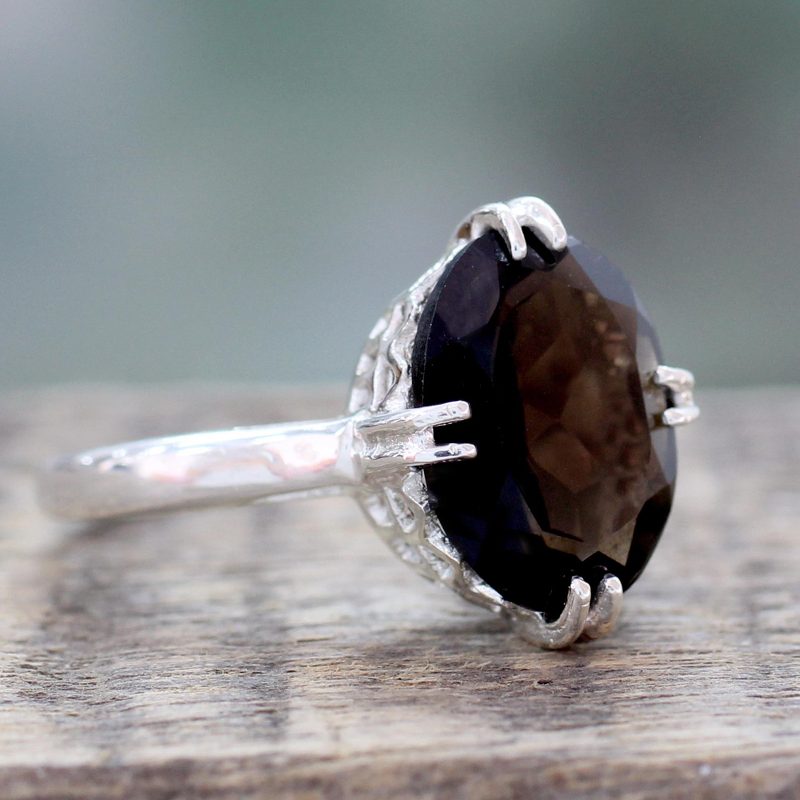 Sterling Silver and 4.5 Carat Smoky Quartz Solitaire Ring, "Enchanting Mystique"