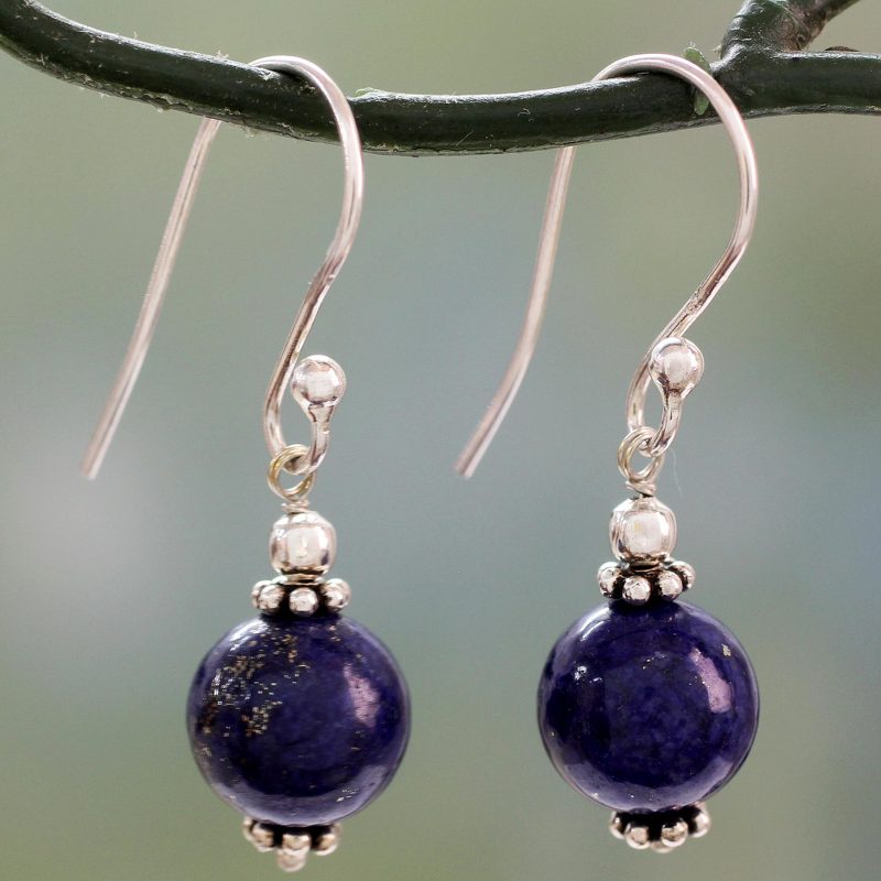 Petite Lapis Lazuli Dangle Earrings with Sterling Silver, "Royal Discretion"