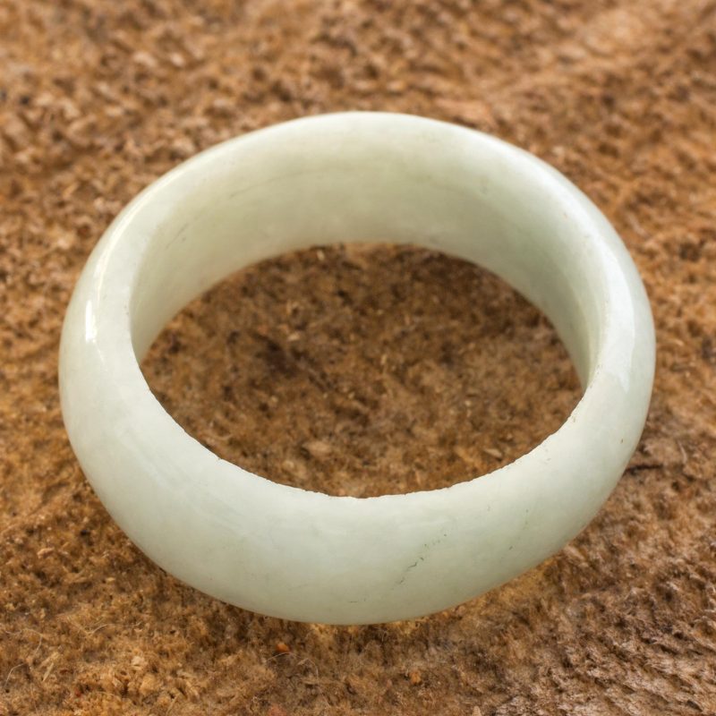 8 mm Wide Artisan Crafted Band Ring of Guatemalan Jade, "Pale Green Halo"