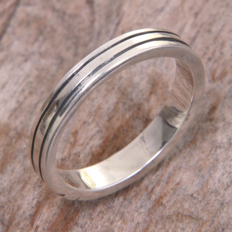 Sterling Silver Band Ring with Balinese Minimalist Styling, "Shiny Minimalist"