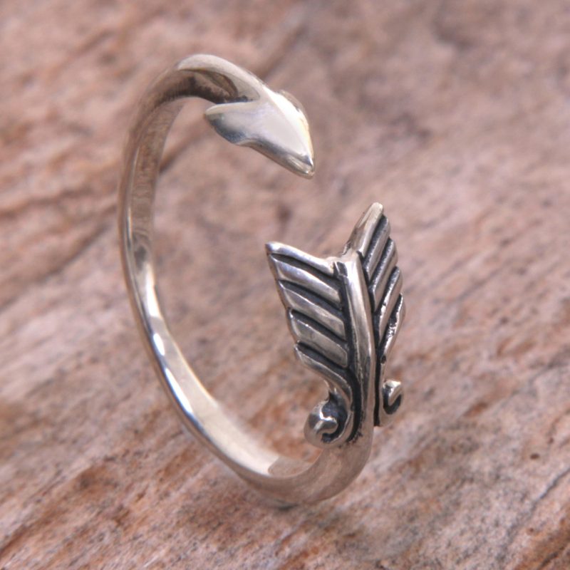 Sterling Silver Arrow Engraved Wrap Ring from Indonesia, "Silver Arrow"