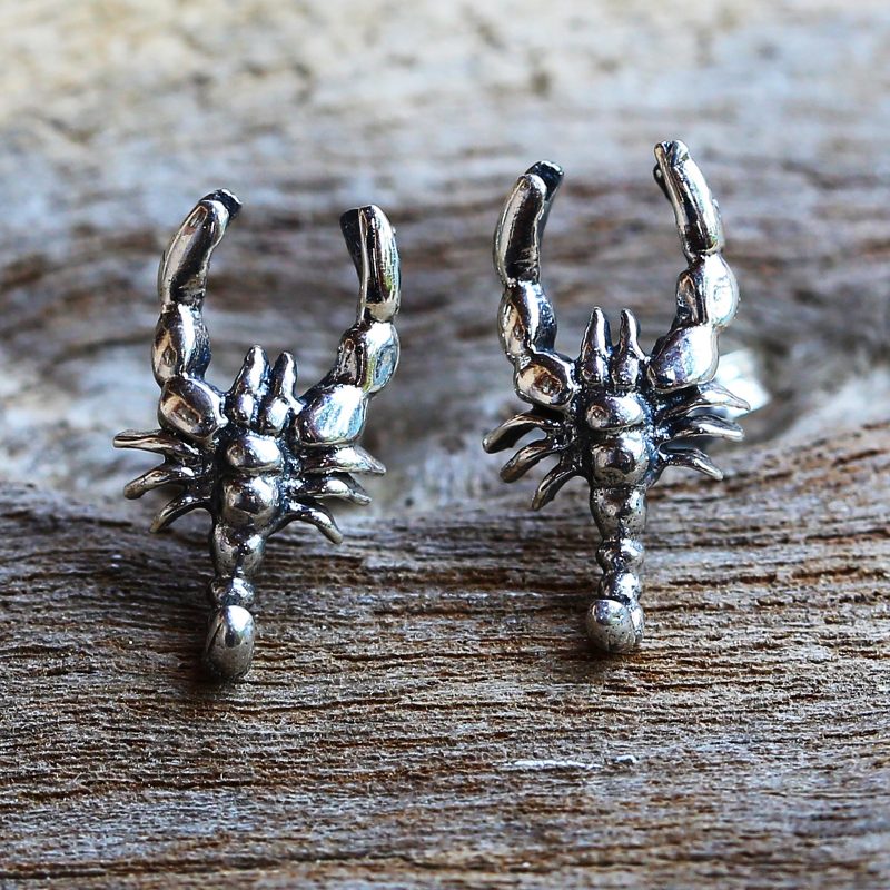Sterling Silver Button Earrings Scorpion Shape from Thailand, "Little Scorpions"