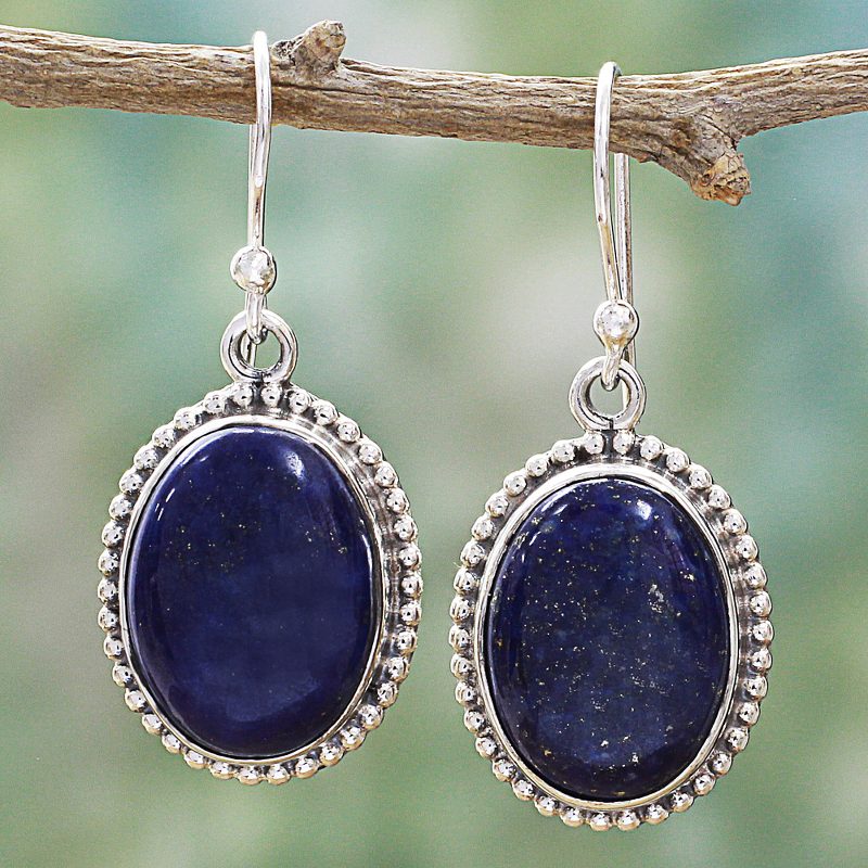 Lapis Lazuli Dangle Earrings with Gold Colored Flecks, "Blue Royalty"