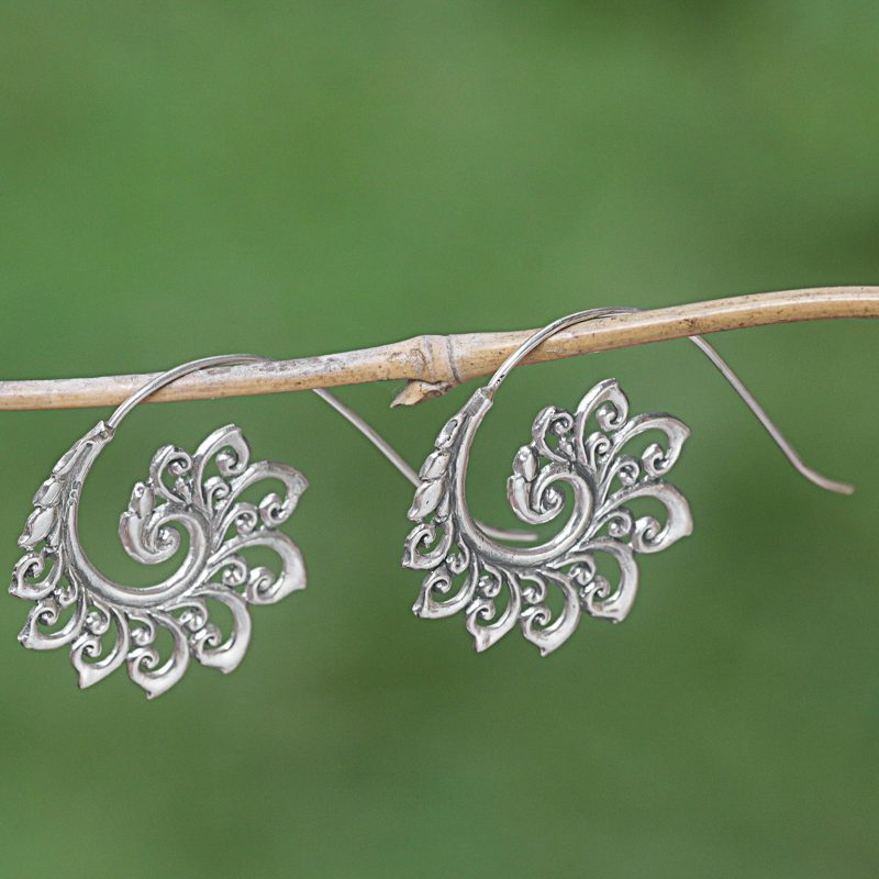 Sterling Silver Drop Earrings Spiral Motif from Indonesia, "Spiral Buds"