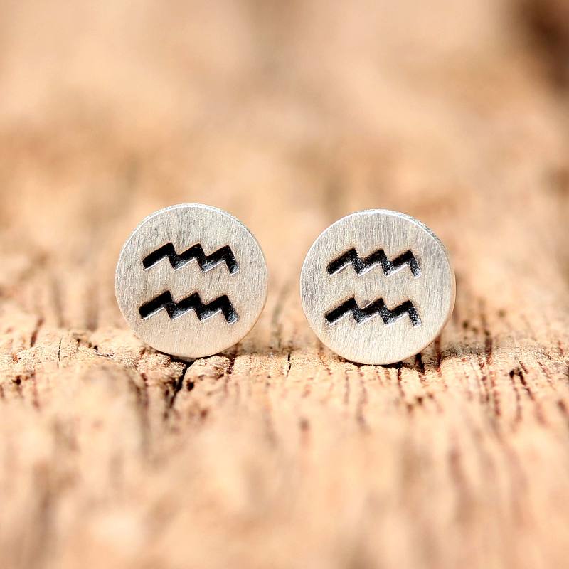 Sterling Silver Aquarius Stud Earrings from Thailand, "Satin Aquarius"
