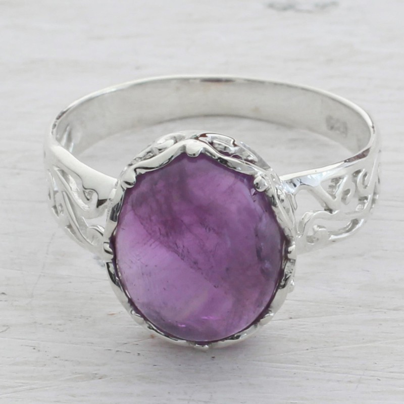 Amethyst and Sterling Silver Cocktail Ring from India, "Lilac Ecstasy"
