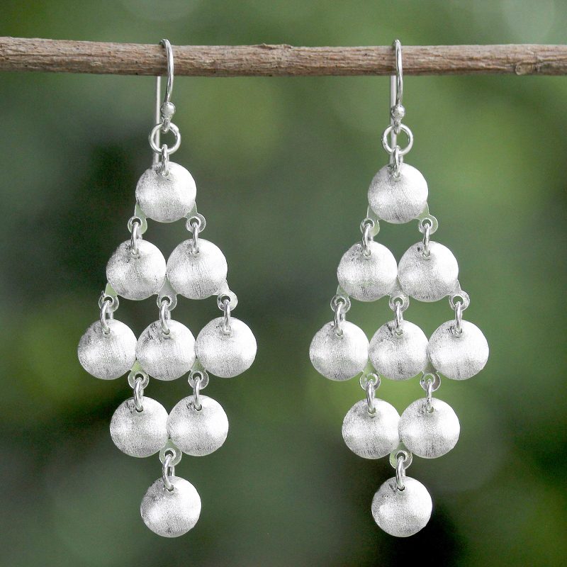 Sterling Silver Circle Diamond Shaped Earrings from Thailand, "Shimmering Diamonds"
