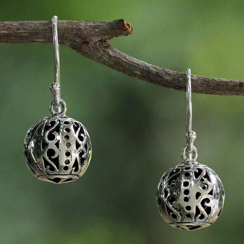 Petite Sterling Silver Bauble Earrings from Thailand, "Palace Lanterns"