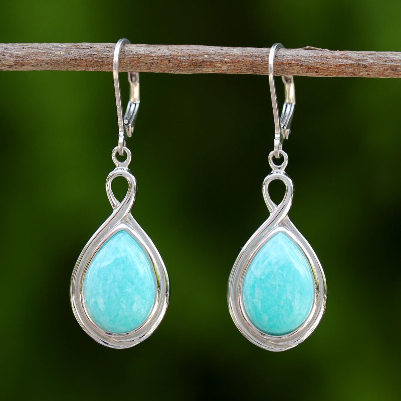 Rhodium Plated Amazonite and Sterling Silver Dangle Earrings, "Glamorous Sky"