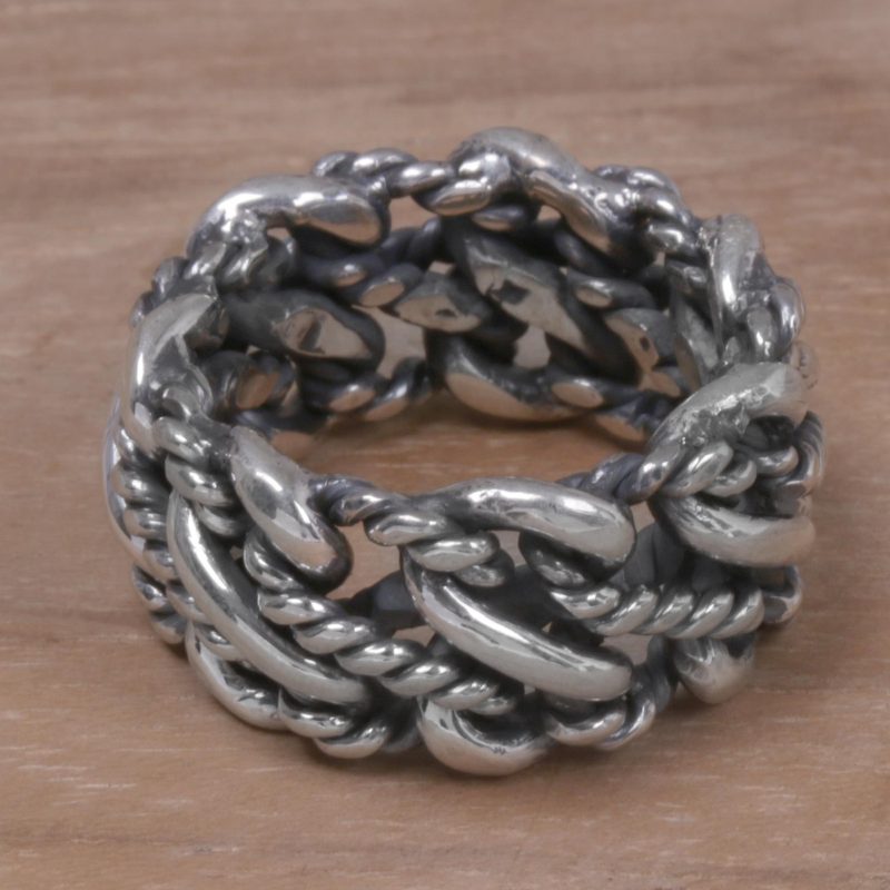 925 Sterling Silver Rope Motif Band Ring from Indonesia, "Roped by Love"