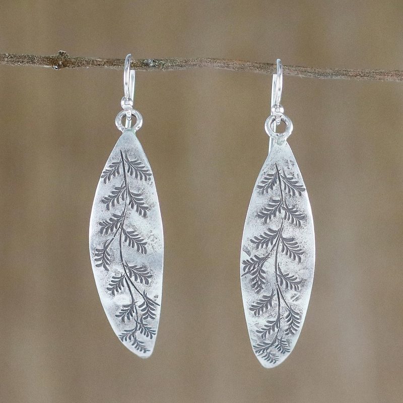 Leaf Motif Sterling Silver Dangle Earrings from Thailand, "Hanging Ferns"