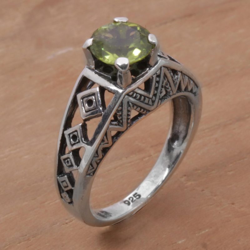 925 Silver Lattice Handcrafted Peridot Cocktail Ring, "Sky Goddess Temple"