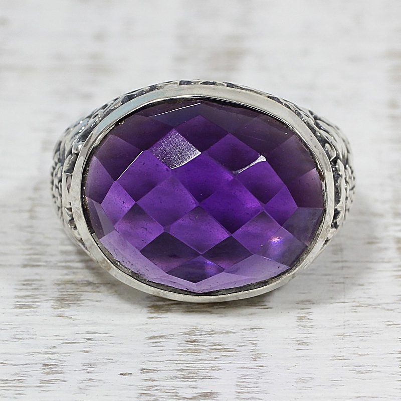 Amethyst and Sterling Silver Cocktail Ring from India, "Lilac Glimmer"