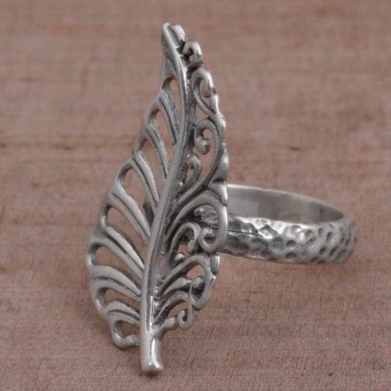 Leaf Shaped Sterling Silver Cocktail Ring from Indonesia, "Leafy Soul"