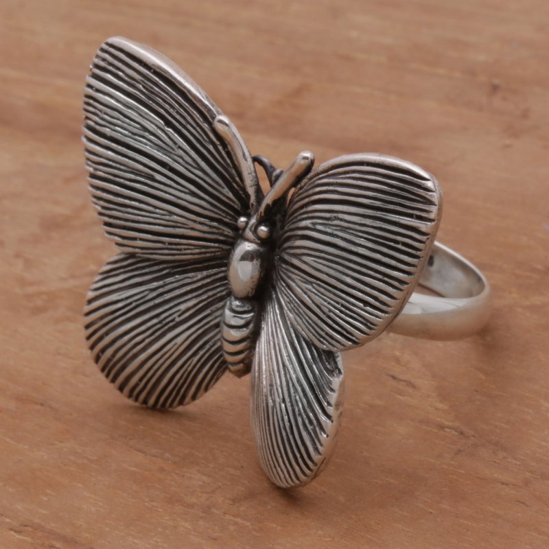 925 Sterling Silver Butterfly Cocktail Ring from Bali, "Blessed Butterfly"