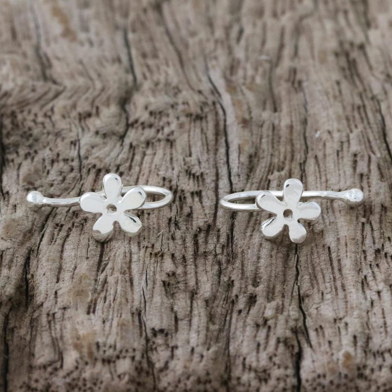 925 Sterling Silver Floral Ear Cuffs from Thailand, "Daisy Shine"