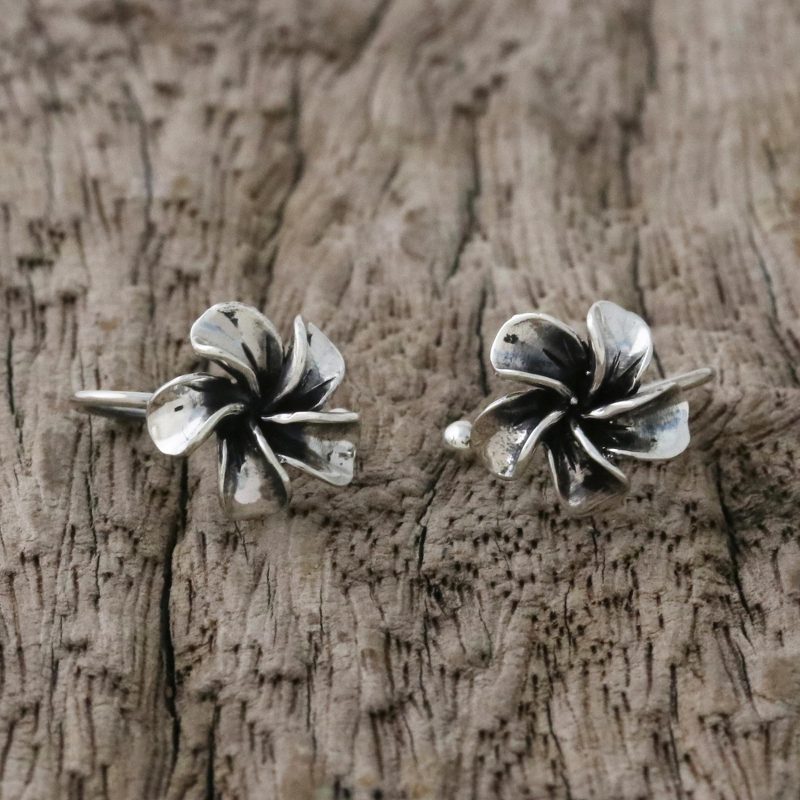 Sterling Silver Frangipani Ear Cuffs from Thailand, "Frangipani Sprial"