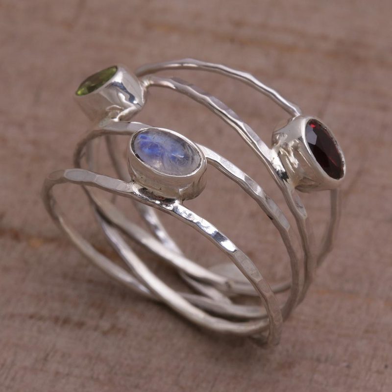 Unique Multigemstone Sterling Silver Ring from Bali, "Brilliant Majesty"
