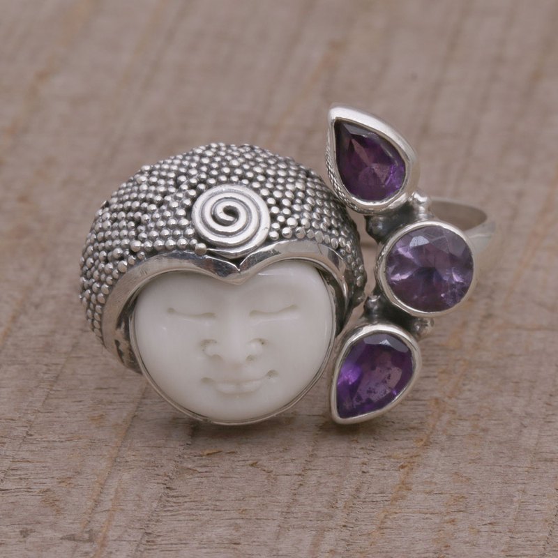 Amethyst and Sterling Silver Cocktail Ring from Bali, "Knight's Tale"