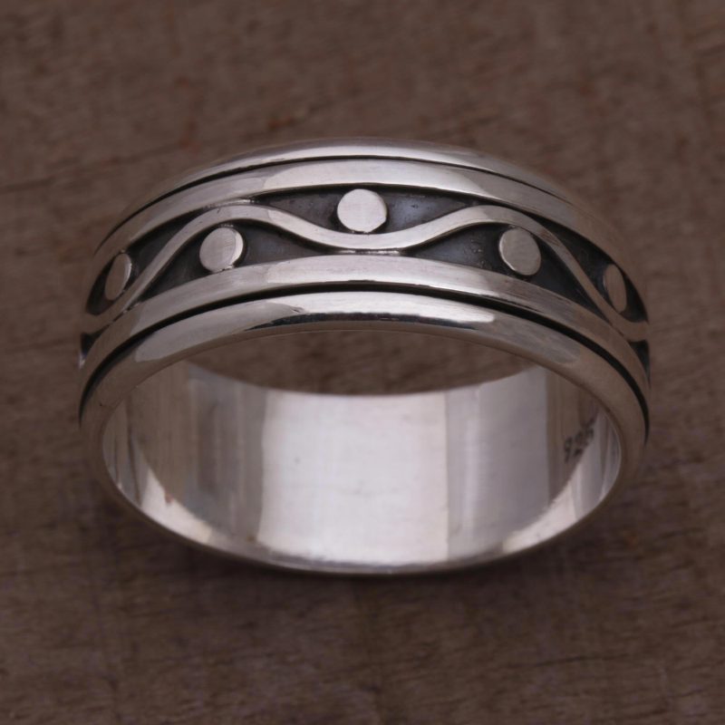 925 Sterling Silver Unisex Spinner Meditation Ring from Bali, "Stream of Life"