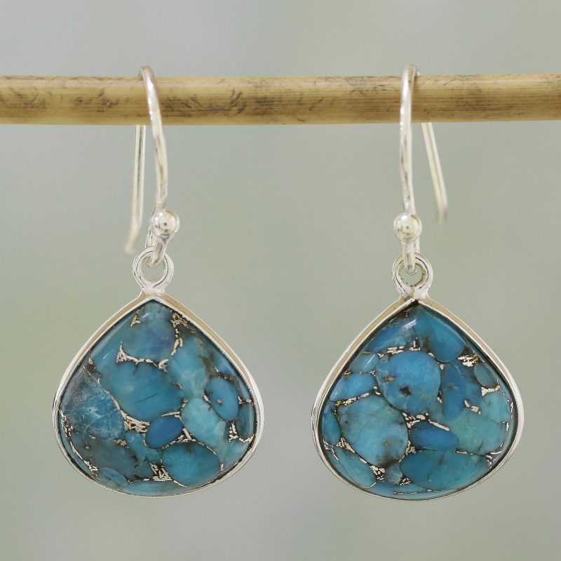 Sterling Silver and Composite Turquoise Earrings from India, "Dancing Soul"
