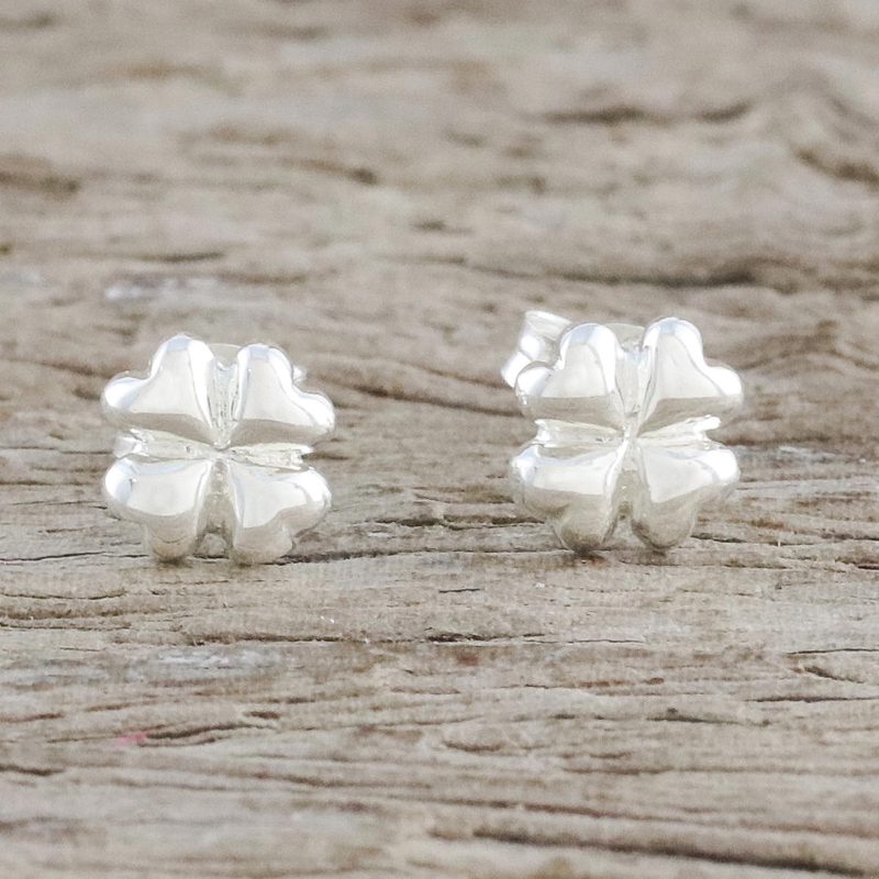 Sterling Silver Clover Stud Earrings from Thailand, "Fresh Clover"