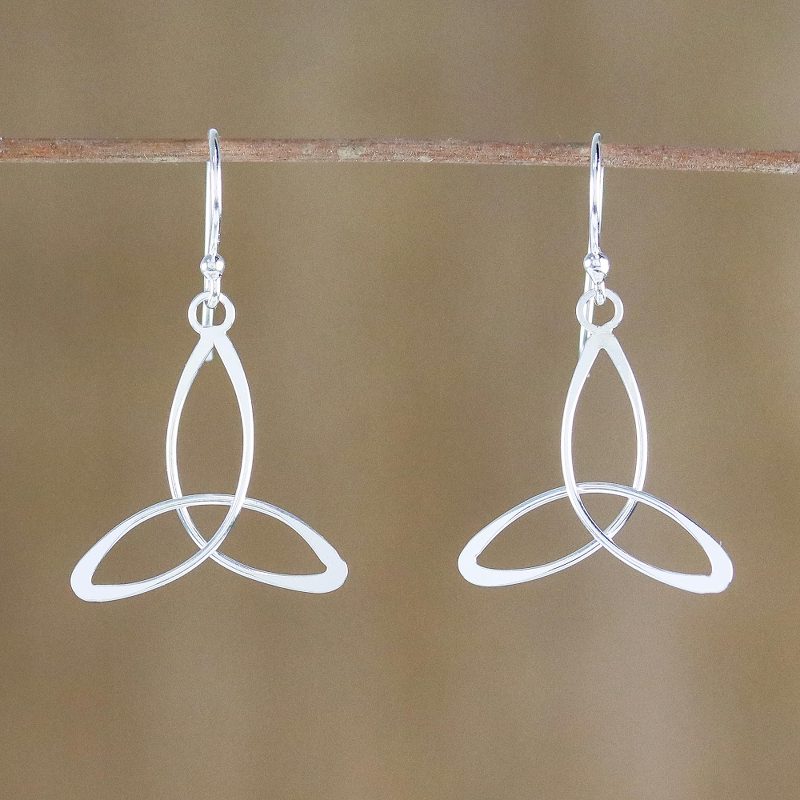 Sterling Silver 3-Point Dangle Earrings from Thailand, "Triangle Twist"