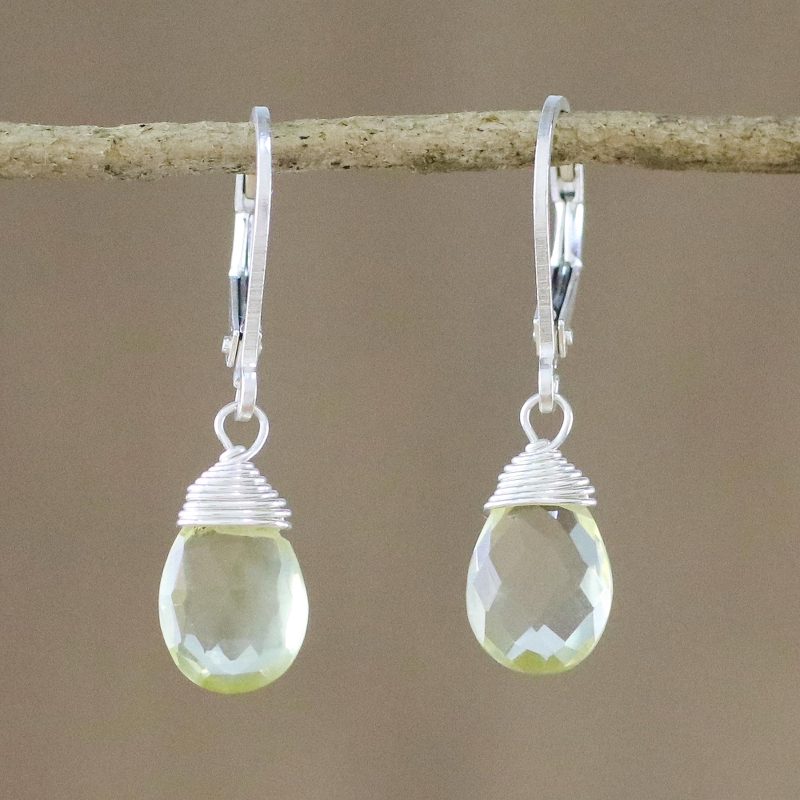 Lemon Quartz and Silver Dangle Earrings from Thailand, "Glamorous Woman"