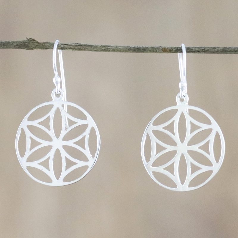Sterling Silver Floral Dangle Earrings from Thailand, "Inner Blossoms"