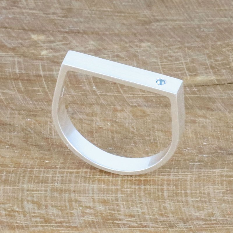 Minimalist Silver Band Ring with Blue Topaz Accent, "Discreetly Blue"