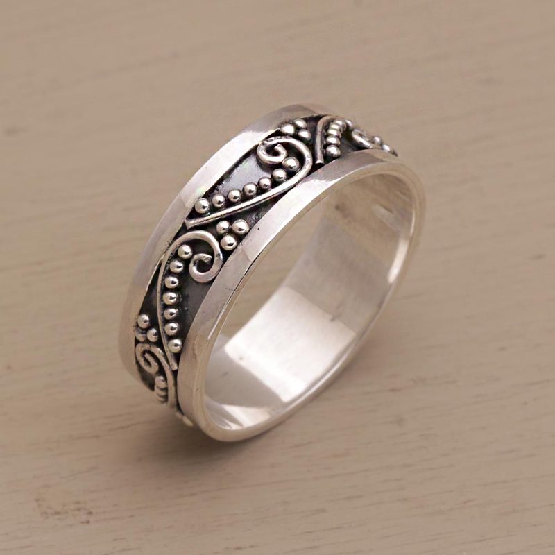 Sterling Silver Band Ring with Dot and Wire Motifs, "Punctuation Marks"