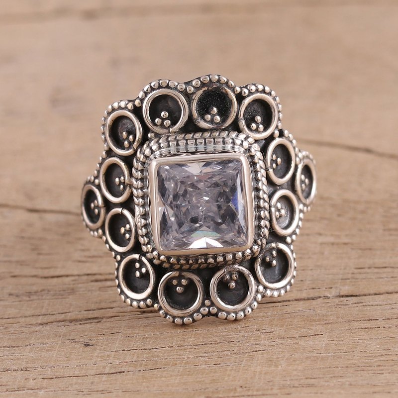 Sterling Silver Cocktail Ring from India, "Nature's Halos"