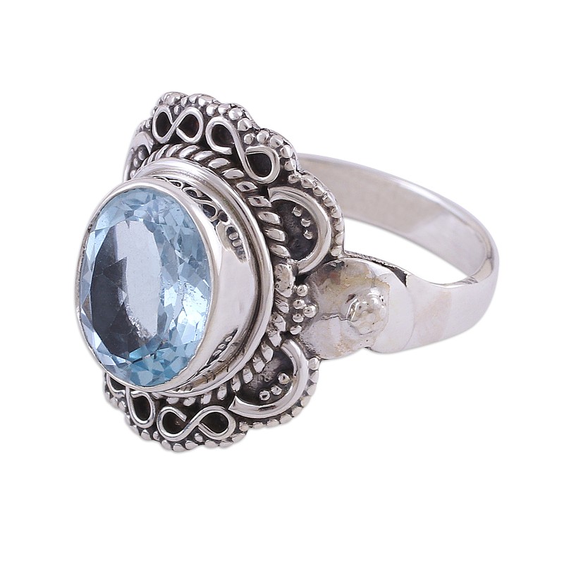 Sparkling Blue Topaz Cocktail Ring from India, "Glittering Infinity"