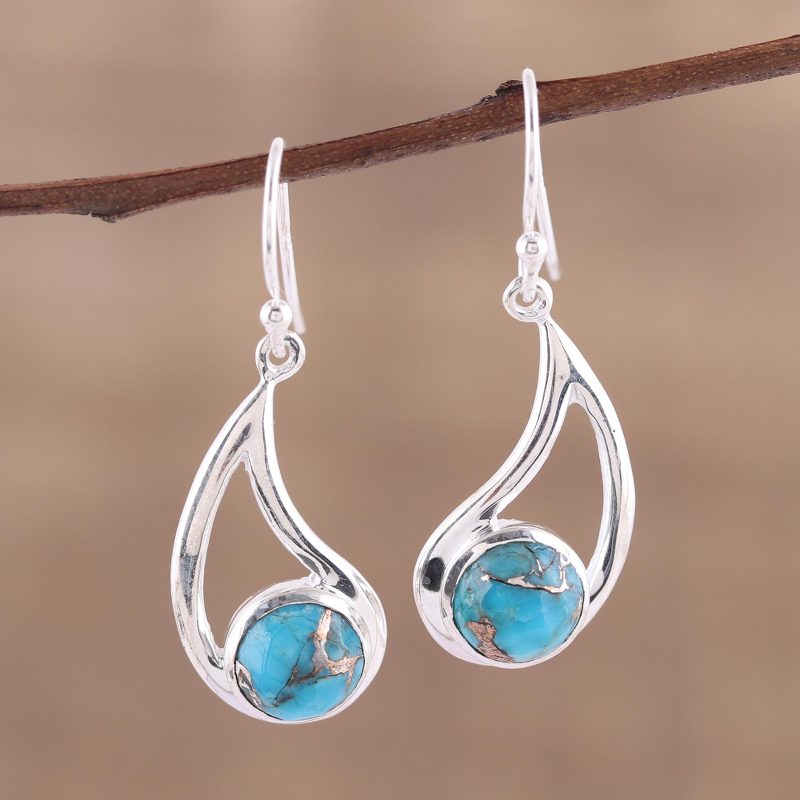Sterling and Blue Composite Turquoise Earrings, "Aqueous Charm"