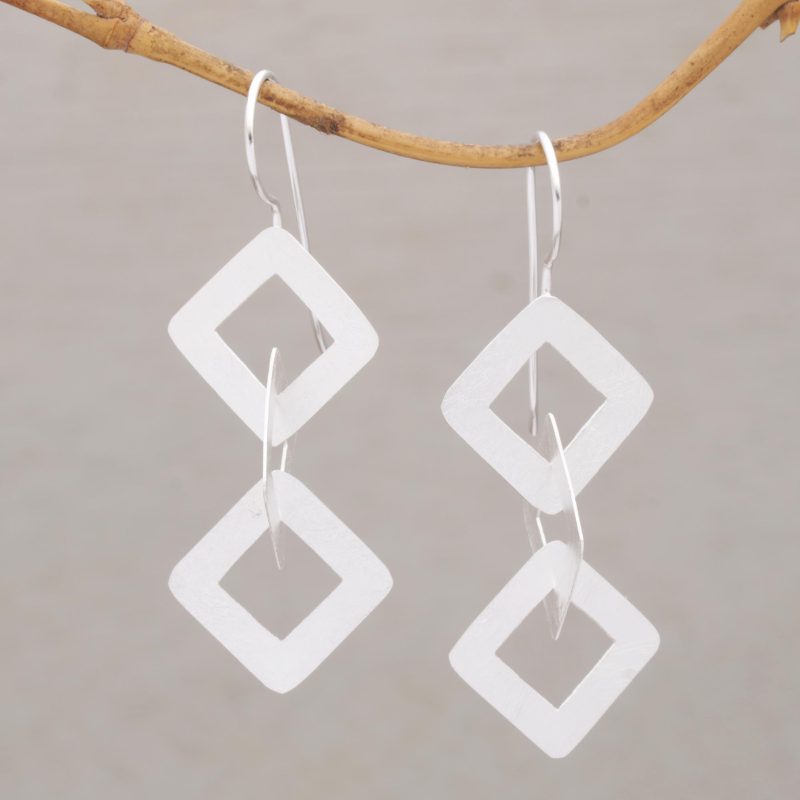 Modern Brushed Sterling Silver Dangle Earrings, "A Brush with Destiny"