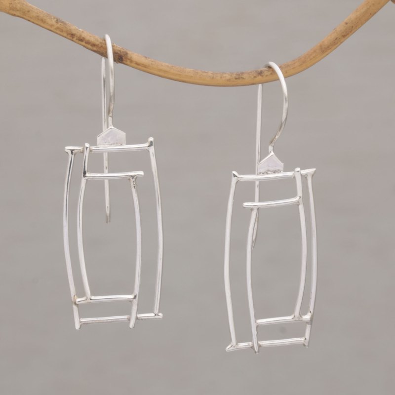 Abstract Rectangular Sterling Silver Drop Earrings, "Abstract Windows"