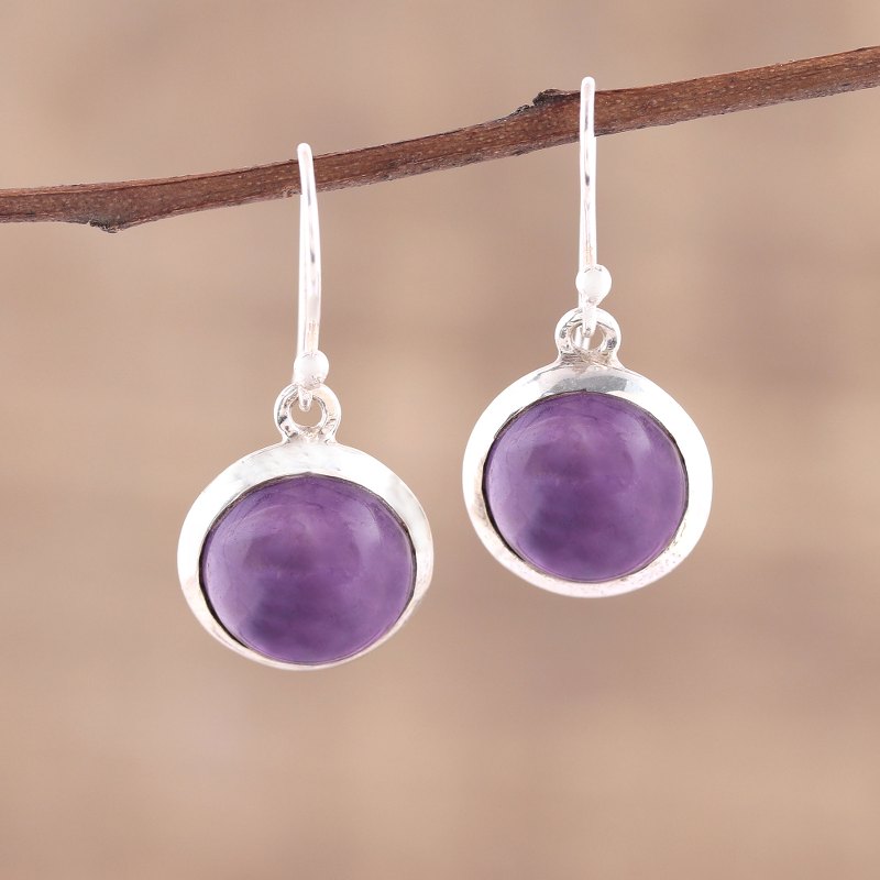 Amethyst and Sterling Silver Dangle Earrings from India, "Celestial Promise"